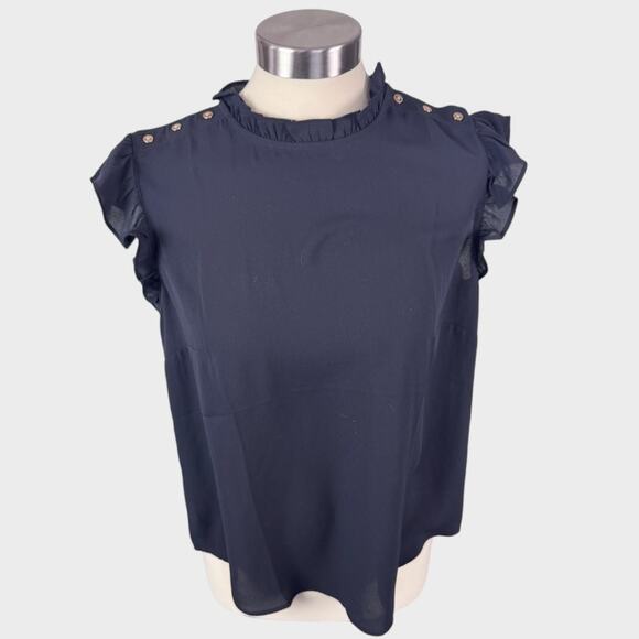 Ann Taylor LOFT Outlet Womens Small Black Sleeveless High Neck Ruffle Top - Picture 1 of 7